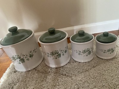 Four Vintage Corelle Coordinates Green Ivy Ceramic Canisters Jay Import