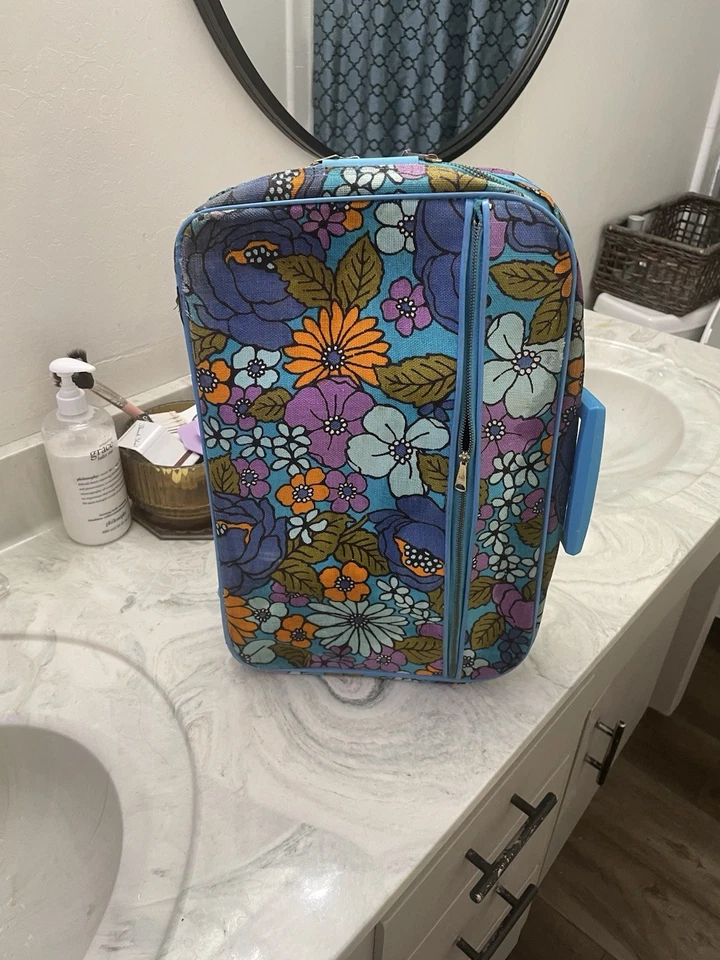 Maleta Floral De Colección Años 60 70 Flor Bolsa de Viaje Estuche Retro Paisley Hecha en Japón Foto 2 de 4