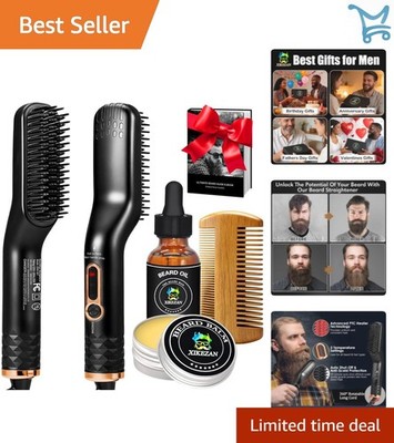 Beard Straightener Kit with Oil Balm Comb E-Book Dual Voltage Auto Shut-Off