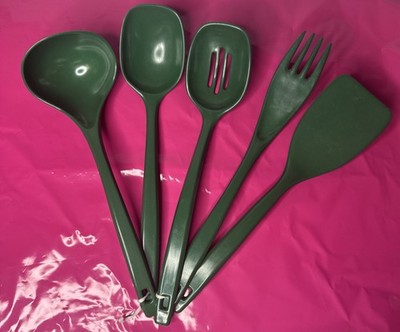 Melamine Ware Hunter Green Set of 5 Large Kitchen Cooking Utensils Hard
