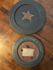 Vintage Primitive Wooden Plate Decor Country Farmhouse Rustic Cottage 