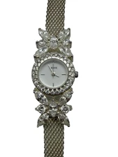 Vtg Lenox Ladies 20mm Watch The Crystal Butterfly 925 Sterling Silver Mesh Band