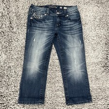 Miss Me Jeans Womens 30 Blue Denim Capri Embellished Distressed Dark Wash 30x21 