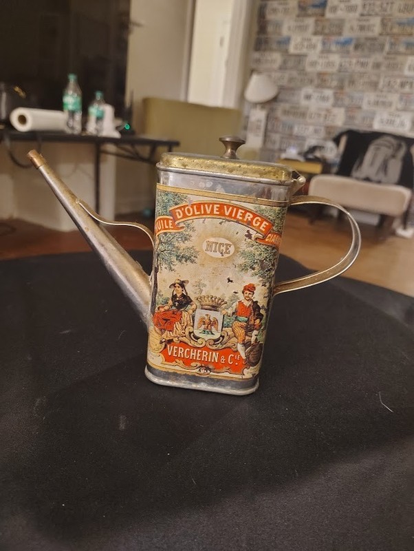 Vintage Huile D'Olive Vierge Vercherin Olive Oil Spout Drizzler Tin Can Nice FR
