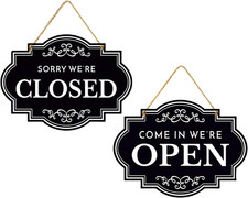 DWENT - Cartello Aperto E Chiuso per Negozi, in MDF Su Entrambi I Lati, 28 X 20 