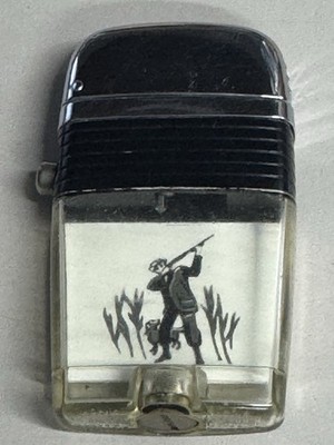 VINTAGE SCRIPTO VU HUNTER AND DOG BLACK BAND LIGHTER V6