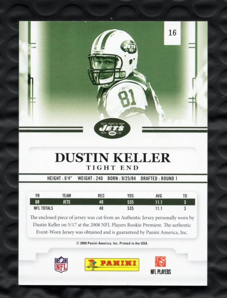 2009 Playoff Prestige Rookie Review Materials Dustin Keller #16 New York Jets - Image 2 of 2