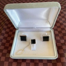 Onyx Cufflinks Button Tie Pin Set -USED- JP