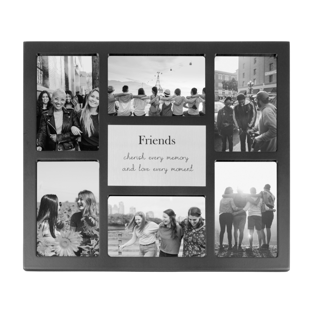 Modern Black Multi Collage Picture Friends with Family Wording and Cute Phras...