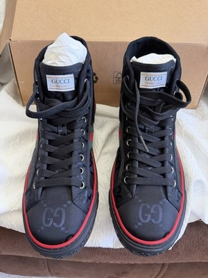 Gucci Tennis 1977 High Top Sneakers Black Red Green Canvas Logo New with Box