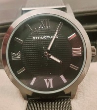 Mens 43mm Structure Anolog Watch Blk Dial Ste...