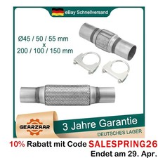 Edelstahl Flexrohr Auspuffrohr Flexstück  Ø45 / 50 / 55 mm x 200 / 100 / 150 mm