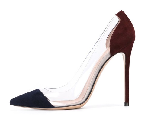 Womens Sexy Pointed Toe Splicing Transparent 10cm High Heels Pumps Dress Shoes - Picture 6 of 40