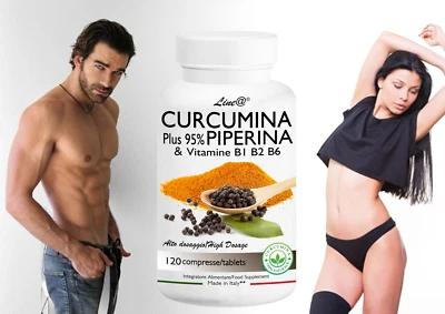 CURCUMINA Plus 95% e PIPERINA Line@ Alto Dosaggio ANTINFIAMMATORIO e DIMAGRANTE