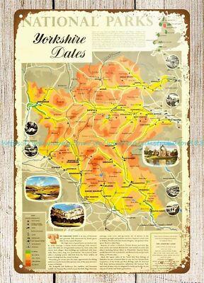 Travel Poster National Parks Yorkshire Dales Pictorial metal tin sign metal art