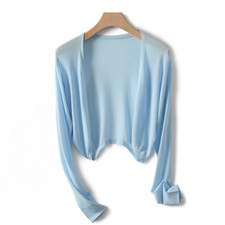 Lady Open Long Sleeve Shrug Knitted Bolero Cardigan Wrap Cropped Blouse Blue