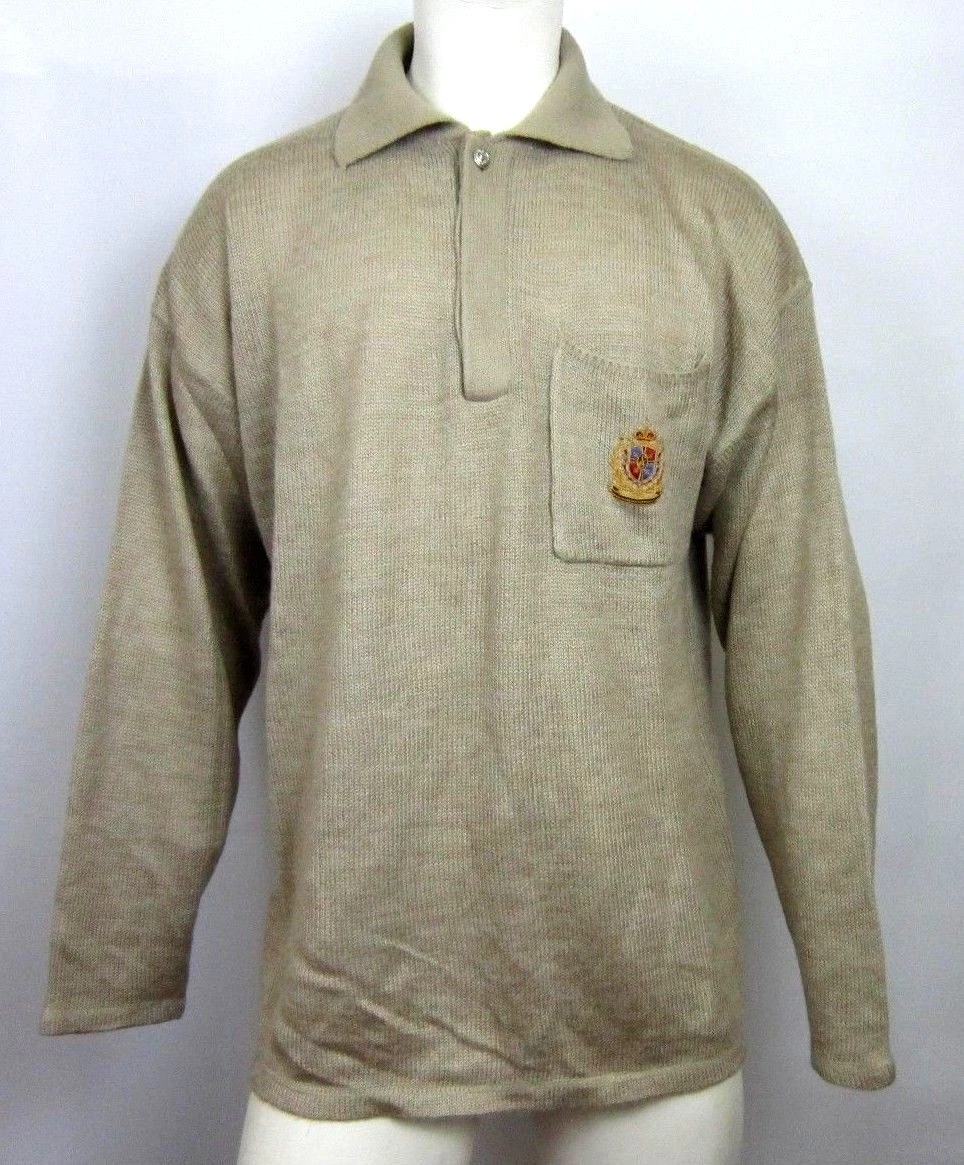 AUTH VINTAGE IVANHOE PULL OVER 3 BUTTON UP MEN'S SWEATER SIZE XL TAN VIC-THOR1