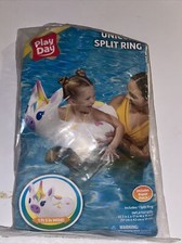 Play Day Inflatable White Unicorn Hearts Split Swim Ring Pool Float Ages 3-6
