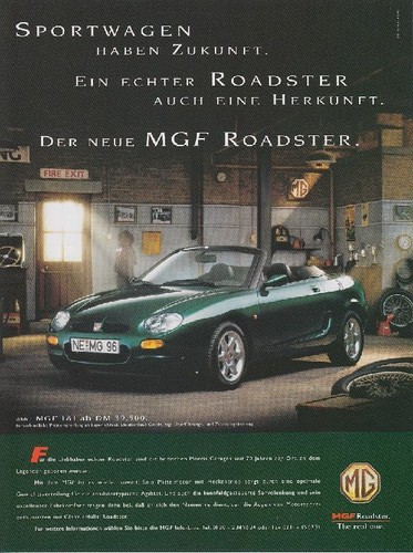 MGF Roadster - Reklame Werbeanzeige Original-Werbung 1996 (1)