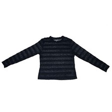 Black Lace Cropped Sweater, Long Sleeve, Round Neck, Women Size XXL