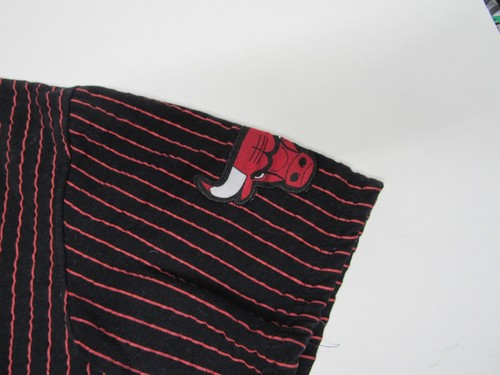 Chicago Bulls Pinstripe Short Sleeve button up hooded shirt Hoodie Size Med. - Picture 3 of 9