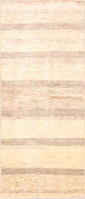 Striped Gabbeh Zollanvarii Natural Dye Wool Hand-made Rug Runner 2' 7'' x 6' 5''