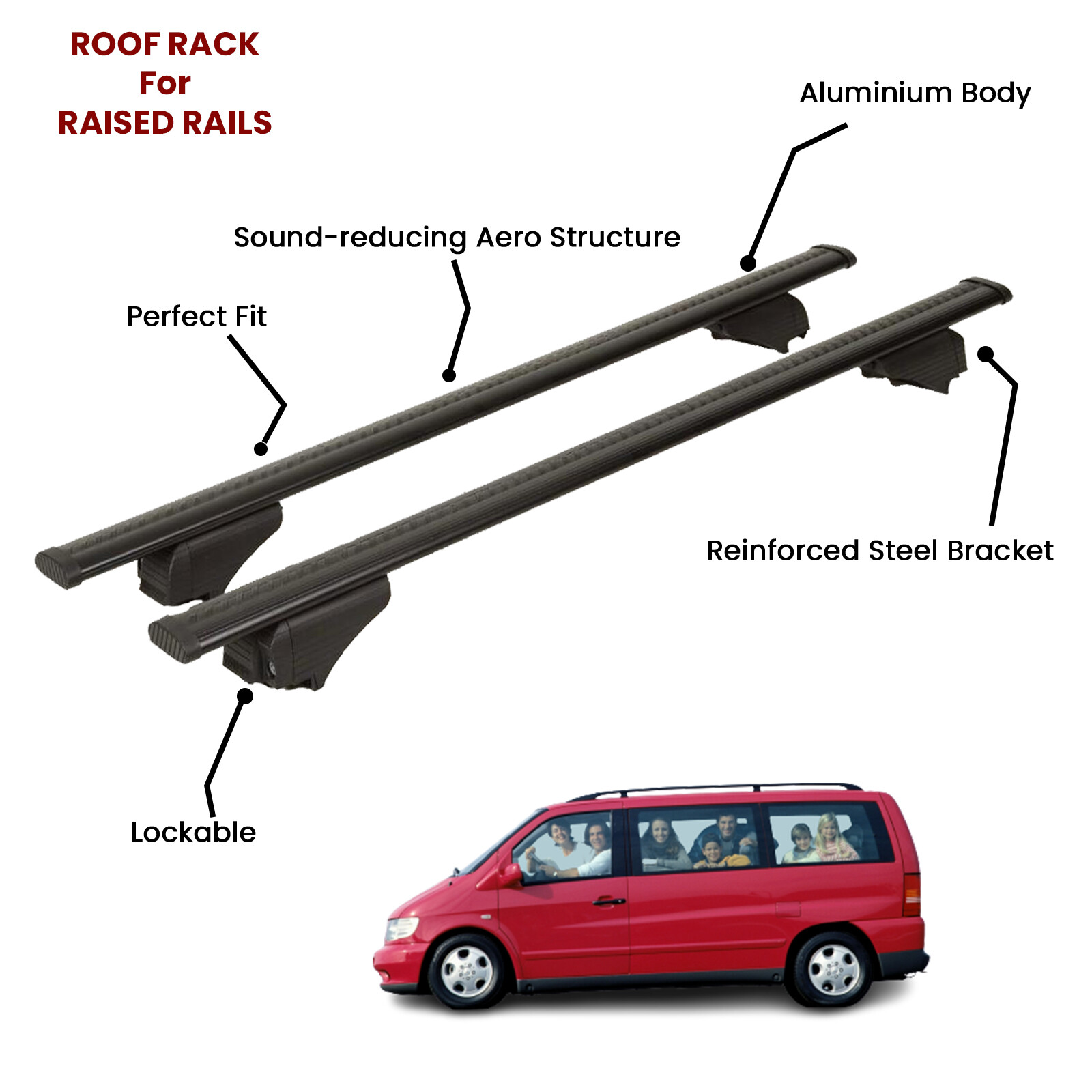 2 Pcs Black Cross Bars for  MERCEDES VITO W638 VAN 1996-2003