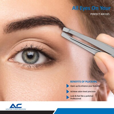 Azatek Augenbrauenpinzette Profi Haar schräg Edelstahl Beauty Plucker