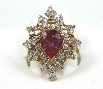 Natürlicher birnenförmiger rosa Rubin & Diamant Halo Solitär Ring 14 Karat Rotgold 4,21 kt