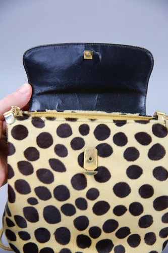 Vintage 60's GRETA soft original faux Leopard bag purse with brass finishings - Picture 10 of 16