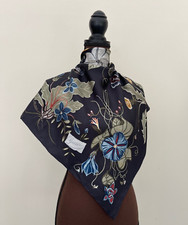 New Gucci Scarf Logo Kris Knight Floral Print Black Multicolor Silk Wrap