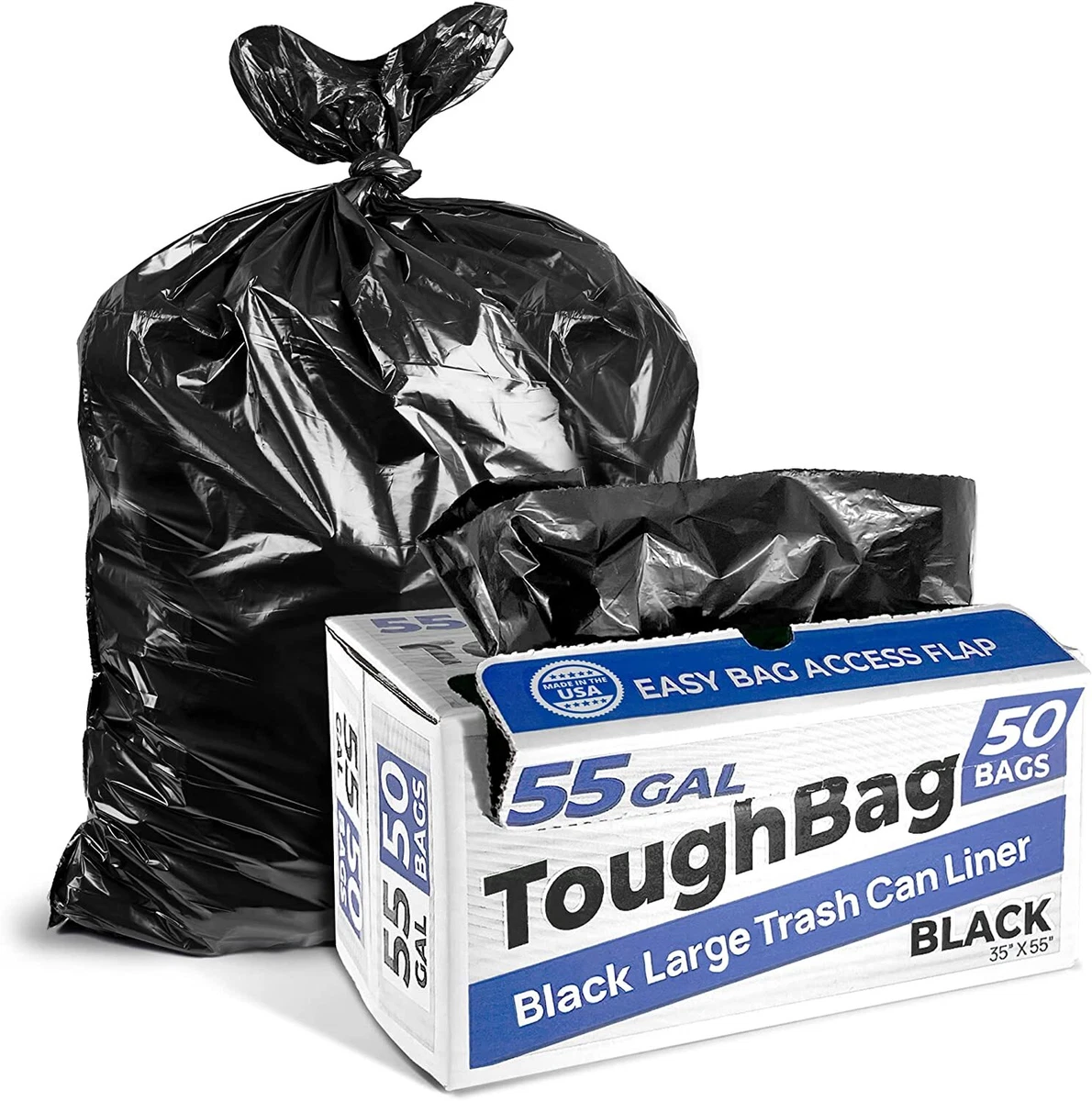 55 Gallon Trash Bags, 35 x 55” Large Industrial Black Trash Bags (50 COUNT)