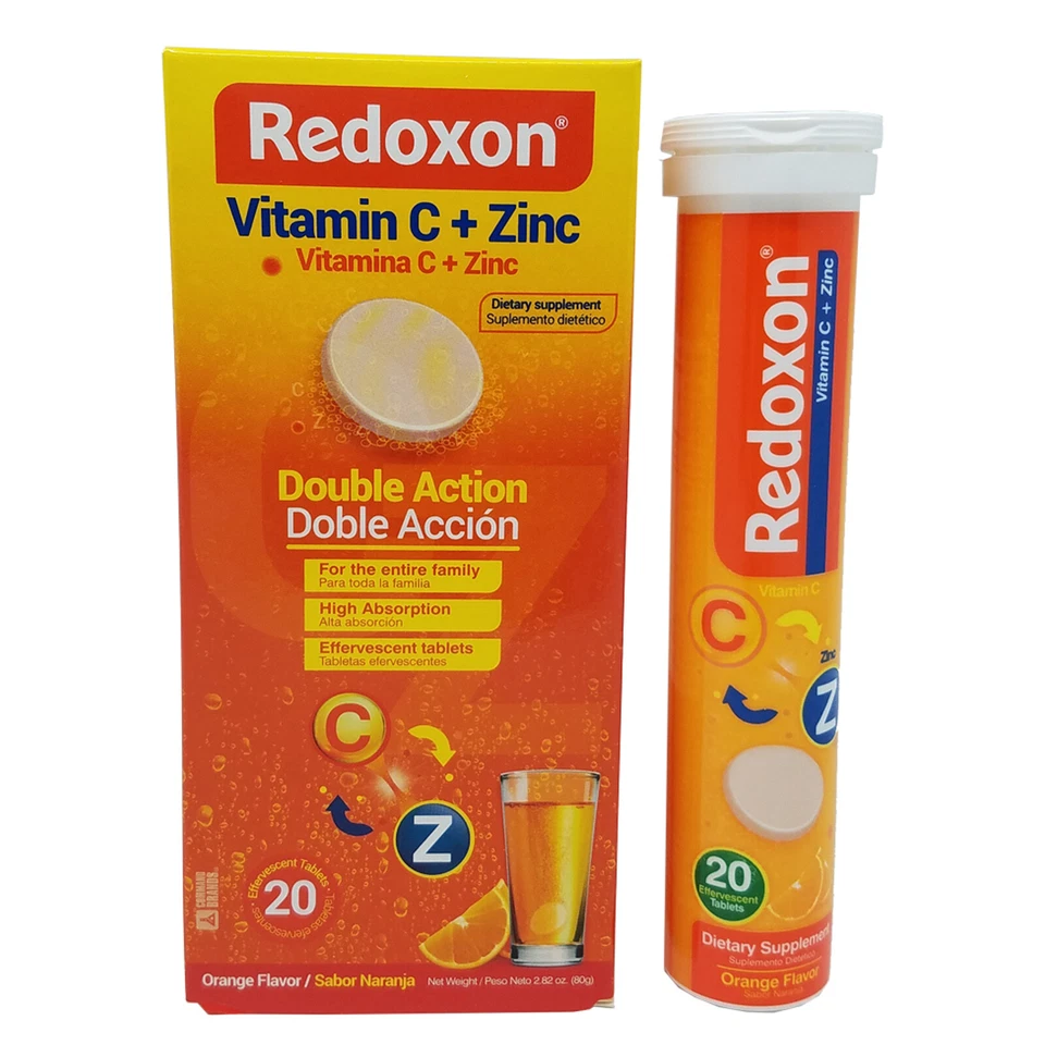 Vitamina C Redoxon con zinc. Apoyo inmunológico. Naranja. 20 pestañas. 2,82 oz. Pack de 6 Foto 2 de 4