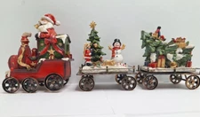 VTG Transpac Christmas Holiday Resin And Metal Train 3 Pieces W9115/Original Box