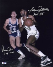 Jerry West Sam Jones SIGNED 11x14 Photo + HOF Lakers Celtics PSA/DNA AUTOGRAPHED