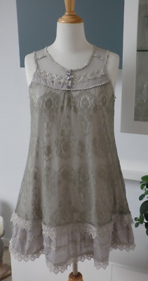 Uttam London Impressionen Kleid Spitze grün khaki grau Gr. 38 40 M L NEU NP 80 