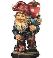 GNOMO CON FUNGHI CM 10 SCOLPITO IN LEGNO DELLA VALGARDENA DECORATO A MANO