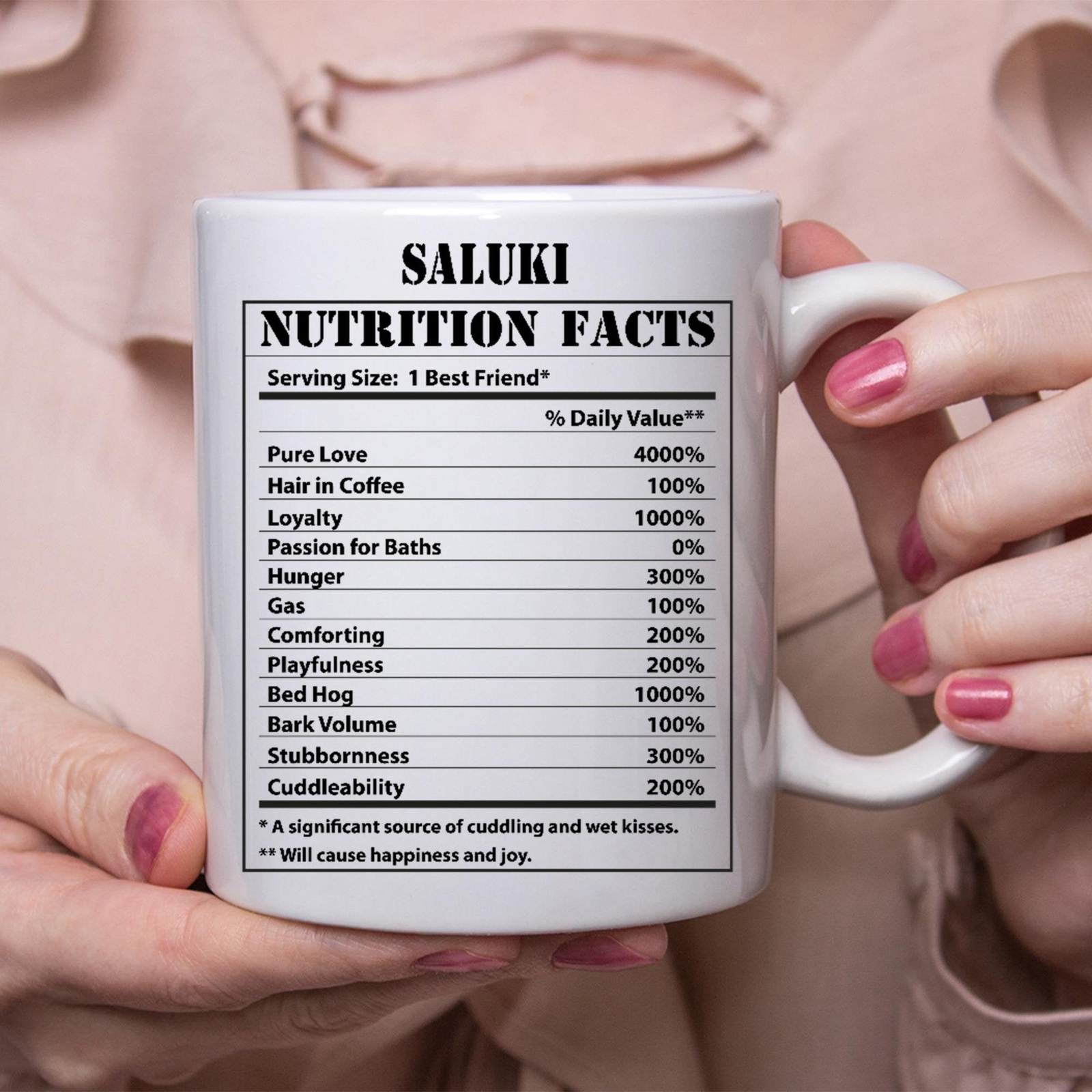 Funny Saluki Gifts Nutritional Facts White Coffee Mug