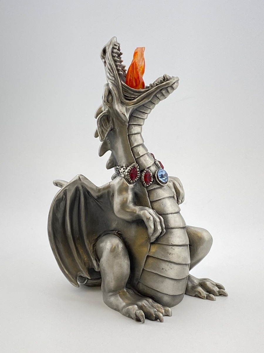 Vtg 1995 HUDSON Fine Pewter Dragon Figurine 7540 Crystal Fire