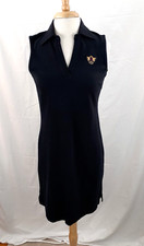 Rafaella Womens M Black Collard Sleeveless Sport Dress Embroidered Crest Stretch