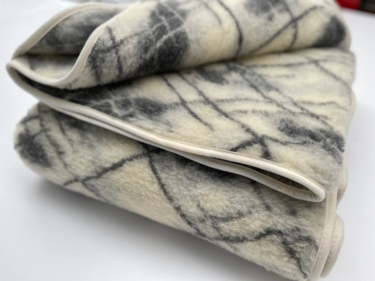 Pure Merino Wool Blanket All Sizes 100% NATURAL throw check grey soft