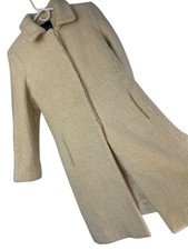 VTG Y2K London Fog Cream Wool Boucle Overcoat French Placket Pockets Size 8