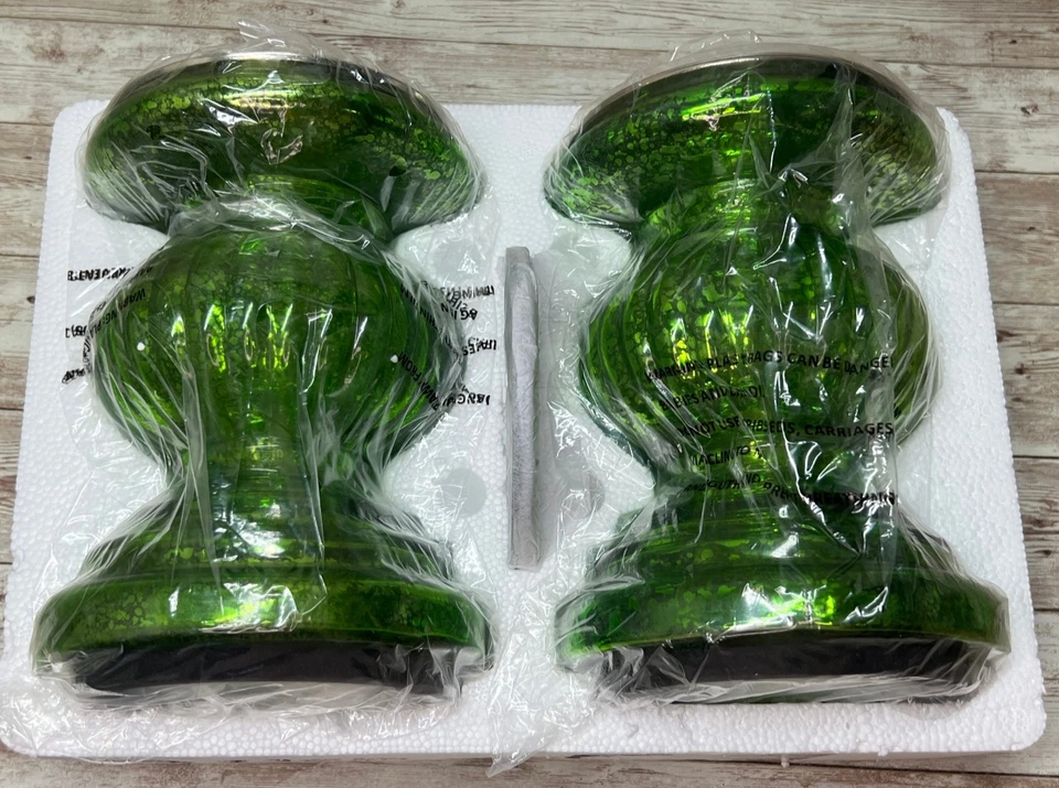 Ртутный стеклянный столб подсвечники пьедестал держатели с огнями набор из 2 - изумрудно-зеленый - Изображение 2 из 4