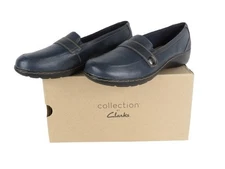 Clarks Cora Daisy Shoes Womens 12 Twelve Slip On Loafers Navy Blue