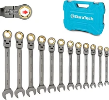 DURATECH Anti-Slip Flex-Head Ratcheting Wrench Set, Combination Wrench Set, 12-P