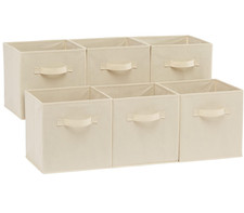 Amazon Basics 6 Pack Fabric Storage Cubes Collapsible Bins Beige 10.5x10.5x11"