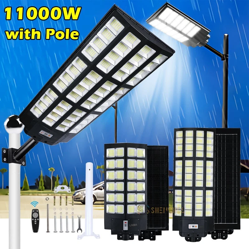Lámpara de calle solar comercial súper brillante de 11000 W para exteriores patio anochecer a amanecer Foto 2 de 4