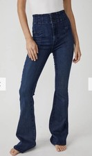 Free People We The Free Jayde Flare Jeans High Rise Wide Leg Dark Denim 28 EUC