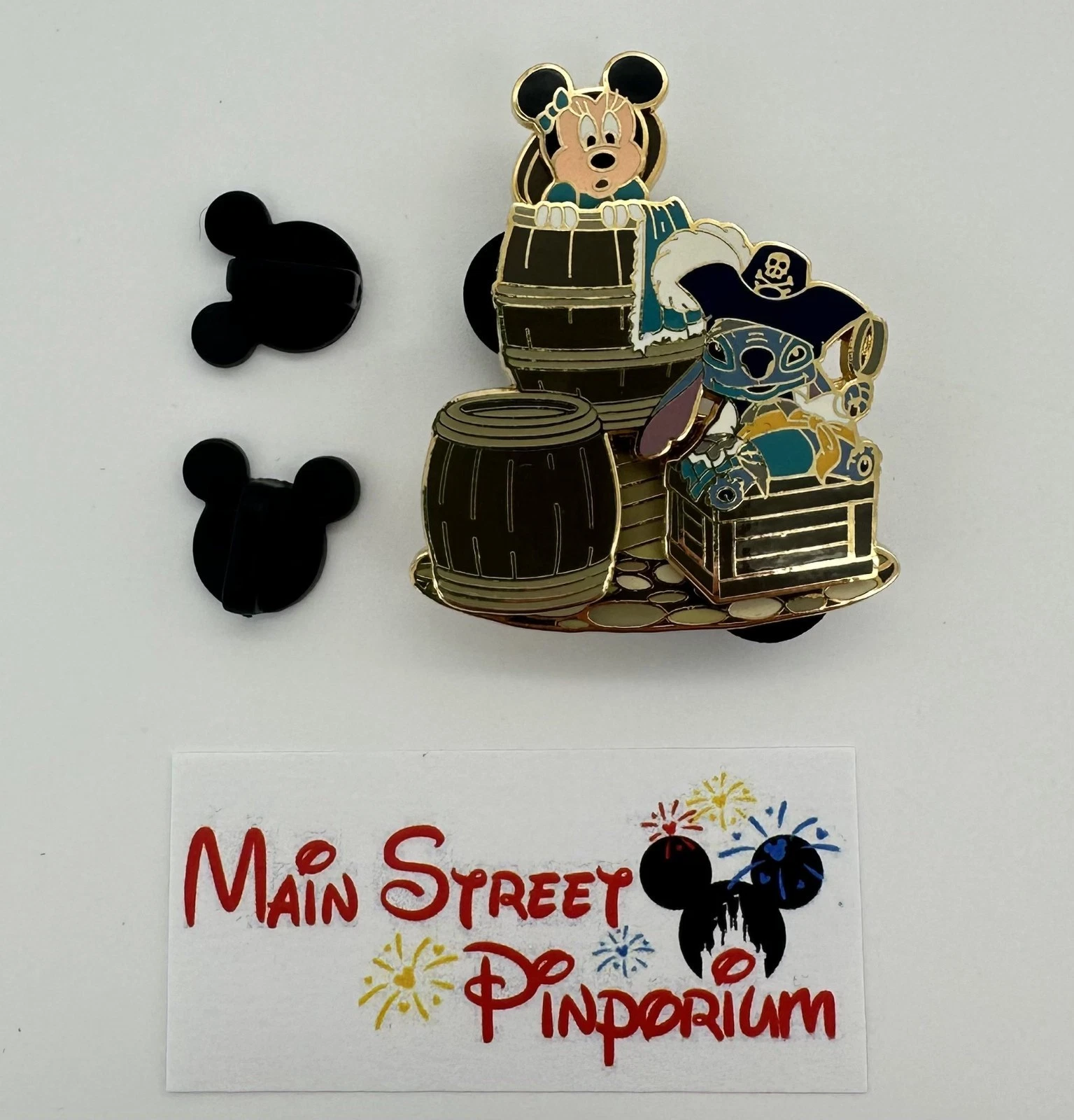 Vintage Disney Pin STITCH MINNIE PIRATES OF THE CARIBBEAN Mouse Carribean Barrel