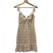 NWT City Studio Romantic White & Tan Floral Lace Mini Dress Size 3 Soft Girl